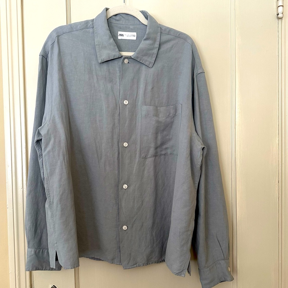 Linen Button Down Collared Shirt Large - image 1